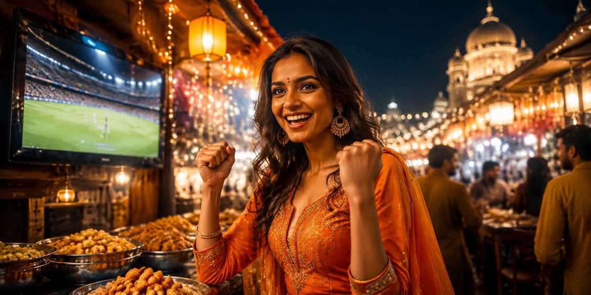 Crowd enjoying live sports betting during night market festival in India